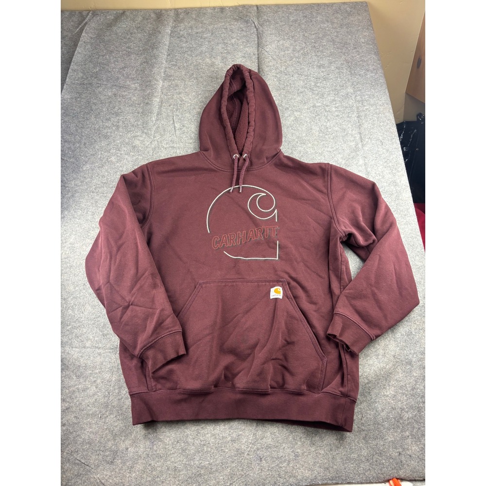 Carhartt Mens Loose Fit Graphic Logo Hoodie Burgundy Maroon Sweatshirt Large
